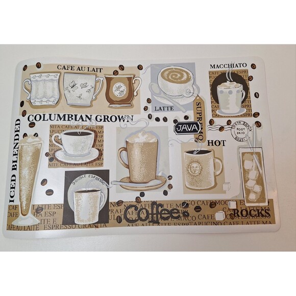 3 Vinyl Coffee Java Placemats-Vintage K-Mart Essential Home-Brown/Wht-Wipe Clean - Picture 2 of 4